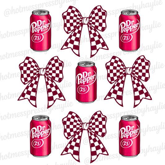 Dr Pepper Bow Digital PNG | Checkered Bow & Soda Design