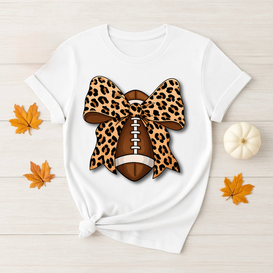Leopard Bow Football Shirt | Game Day Tee | Fall Sports Graphic Tee | Cute Football Mom Shirt