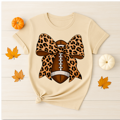 Leopard Bow Football Shirt | Game Day Tee | Fall Sports Graphic Tee | Cute Football Mom Shirt