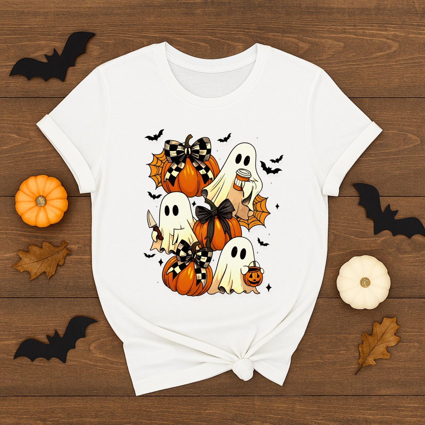 Cute Ghost & Pumpkin Halloween Shirt | Spooky Season Graphic Tee for Women | Fall Autumn Outfit | Trick or Treat T-Shirt | Bella Canvas 3001