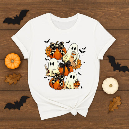 Cute Ghost & Pumpkin Halloween Shirt | Spooky Season Graphic Tee for Women | Fall Autumn Outfit | Trick or Treat T-Shirt | Bella Canvas 3001