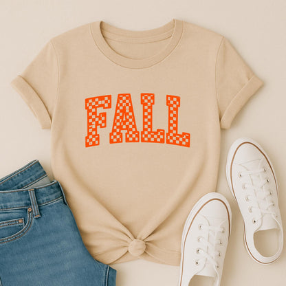 Checkered Fall Graphic Tee: Retro Autumn T-Shirt (PNG Design)