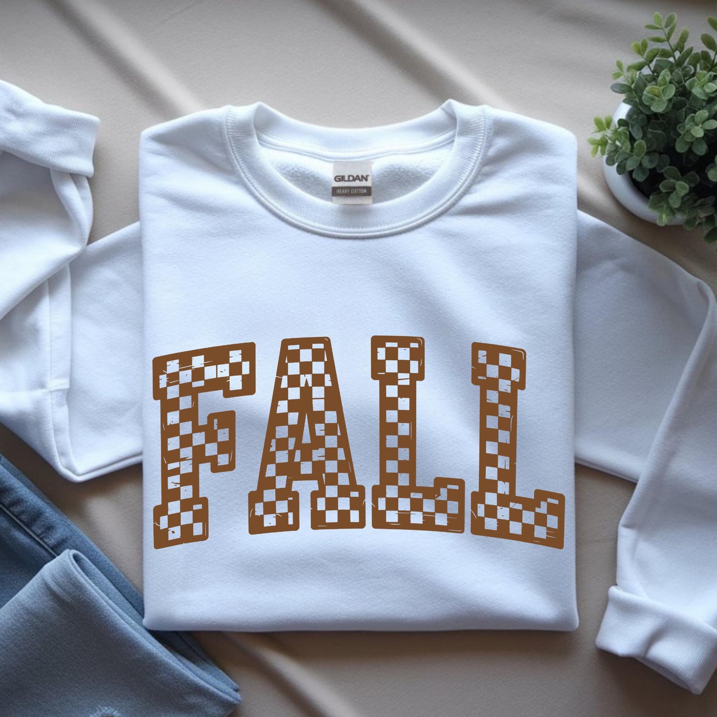 Checkered Fall Graphic Tee: Retro Autumn T-Shirt (PNG Design)