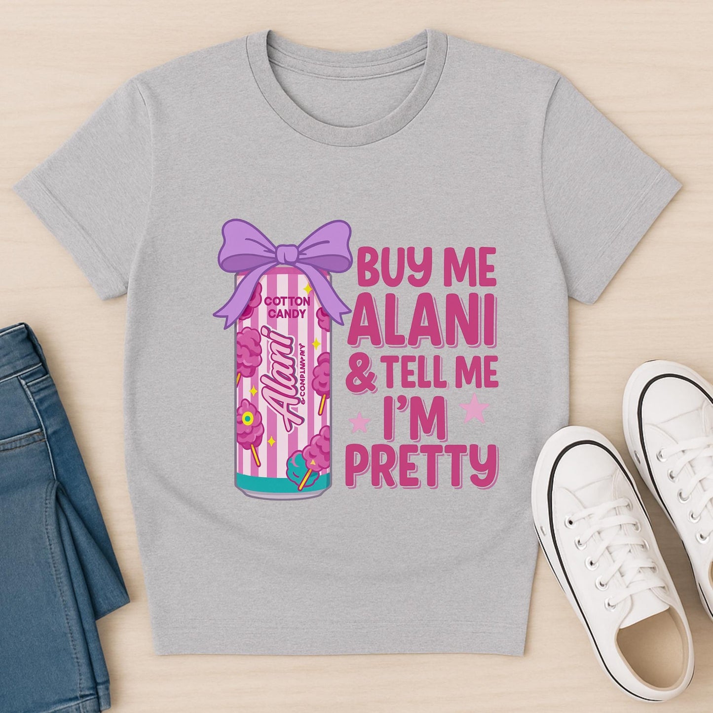 Cotton Candy Alani Energy Drink PNG: Pink Bow Sublimation Design (Digital Download)