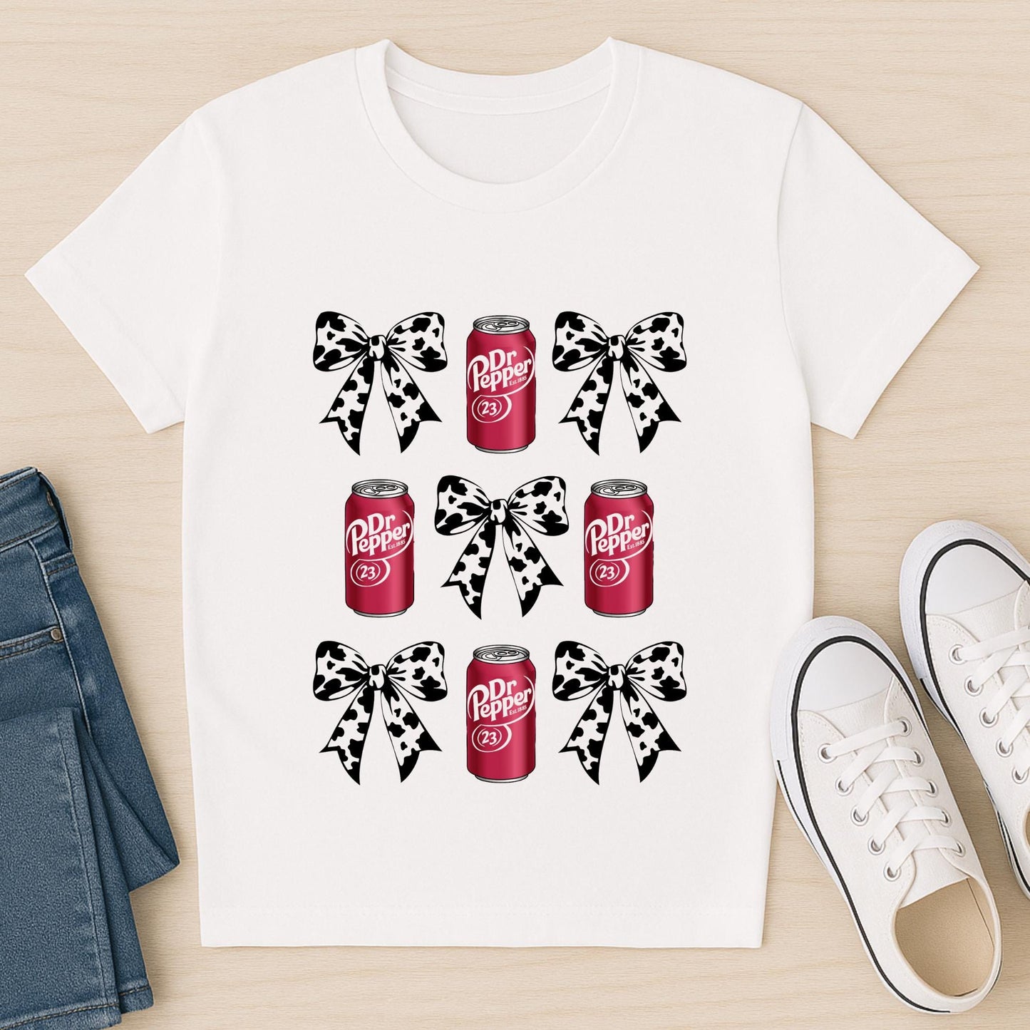 Dr Pepper Cow Print Bow PNG: Retro Sublimation Design (Digital Download)