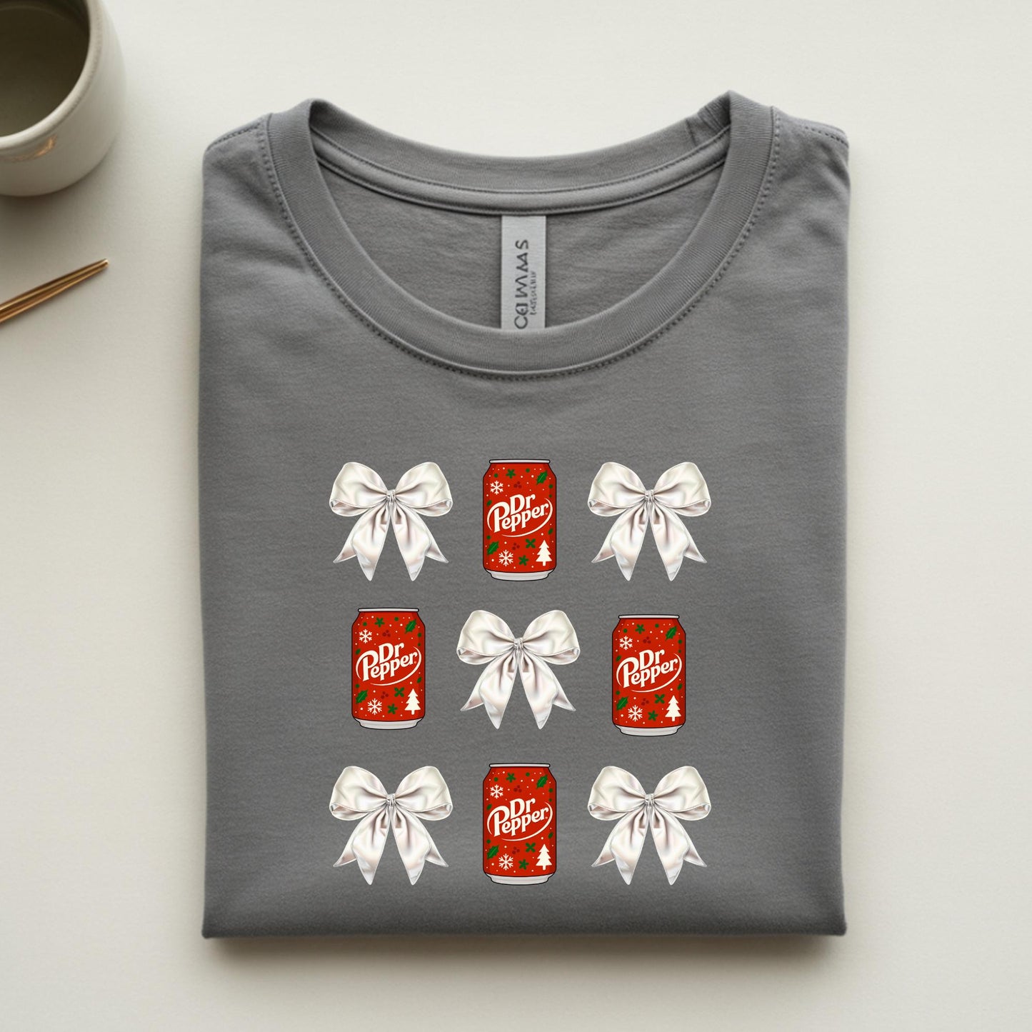 Christmas Dr Pepper Bow PNG | Holiday Soda Can Clipart | Coquette Christmas Drink Design