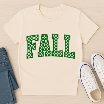 Checkered Fall Graphic Tee: Retro Autumn T-Shirt (PNG Design)
