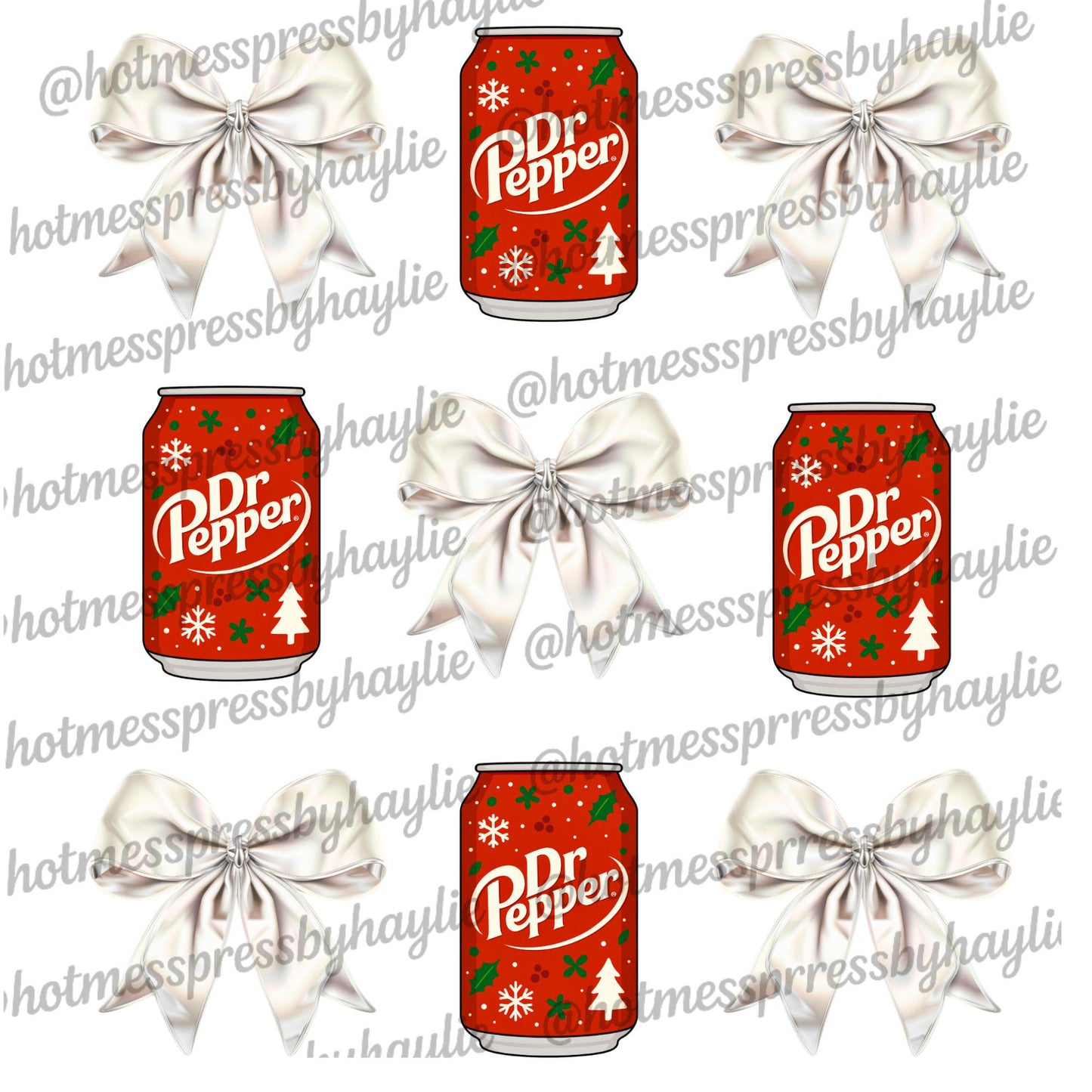 Christmas Dr Pepper Bow PNG | Holiday Soda Can Clipart | Coquette Christmas Drink Design