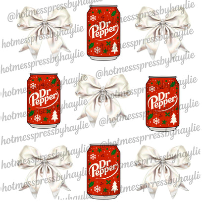 Christmas Dr Pepper Bow PNG | Holiday Soda Can Clipart | Coquette Christmas Drink Design