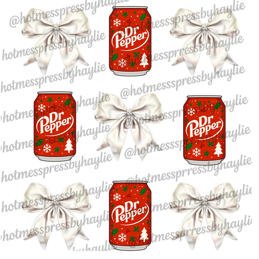 Christmas Dr Pepper Bow PNG | Holiday Soda Can Clipart | Coquette Christmas Drink Design