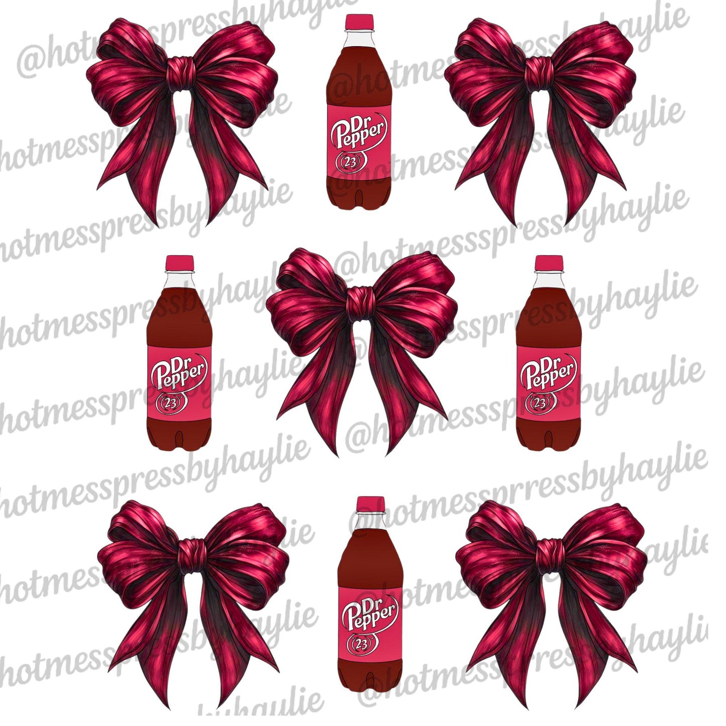 Dr Pepper Bottle Bow PNG | Maroon Coquette Soda Bottle Clipart