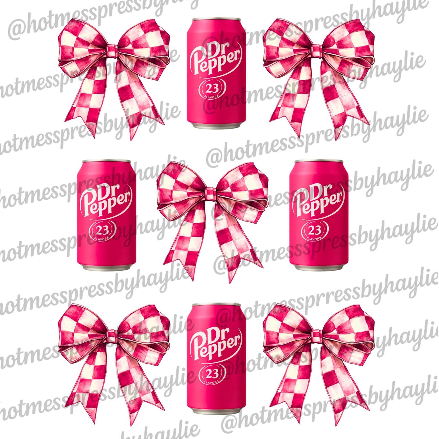 Dr Pepper Pink Checkered Bow PNG: Soda Sublimation Design (Digital Download)