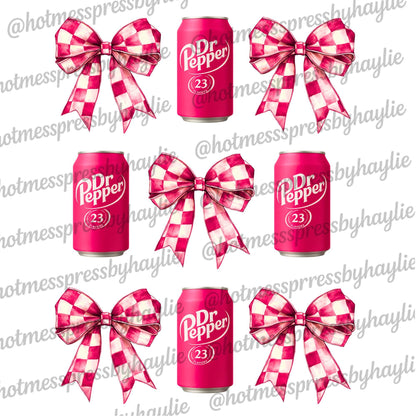 Dr Pepper Pink Checkered Bow PNG: Soda Sublimation Design (Digital Download)