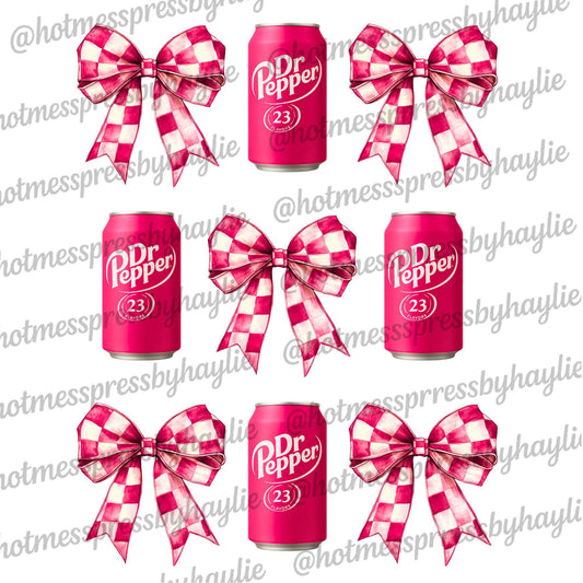 Dr Pepper Pink Checkered Bow PNG: Soda Sublimation Design (Digital Download)