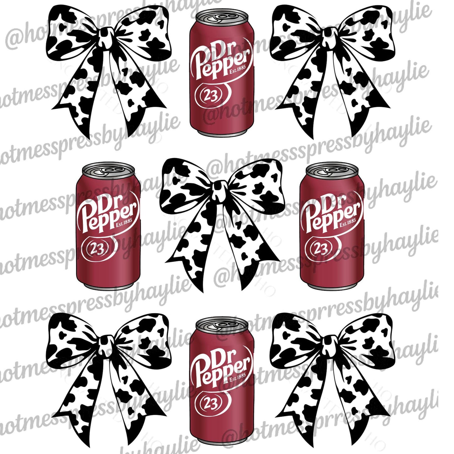 Dr Pepper Cow Print Bow PNG: Retro Sublimation Design (Digital Download)