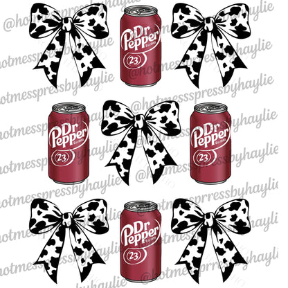Dr Pepper Cow Print Bow PNG: Retro Sublimation Design (Digital Download)
